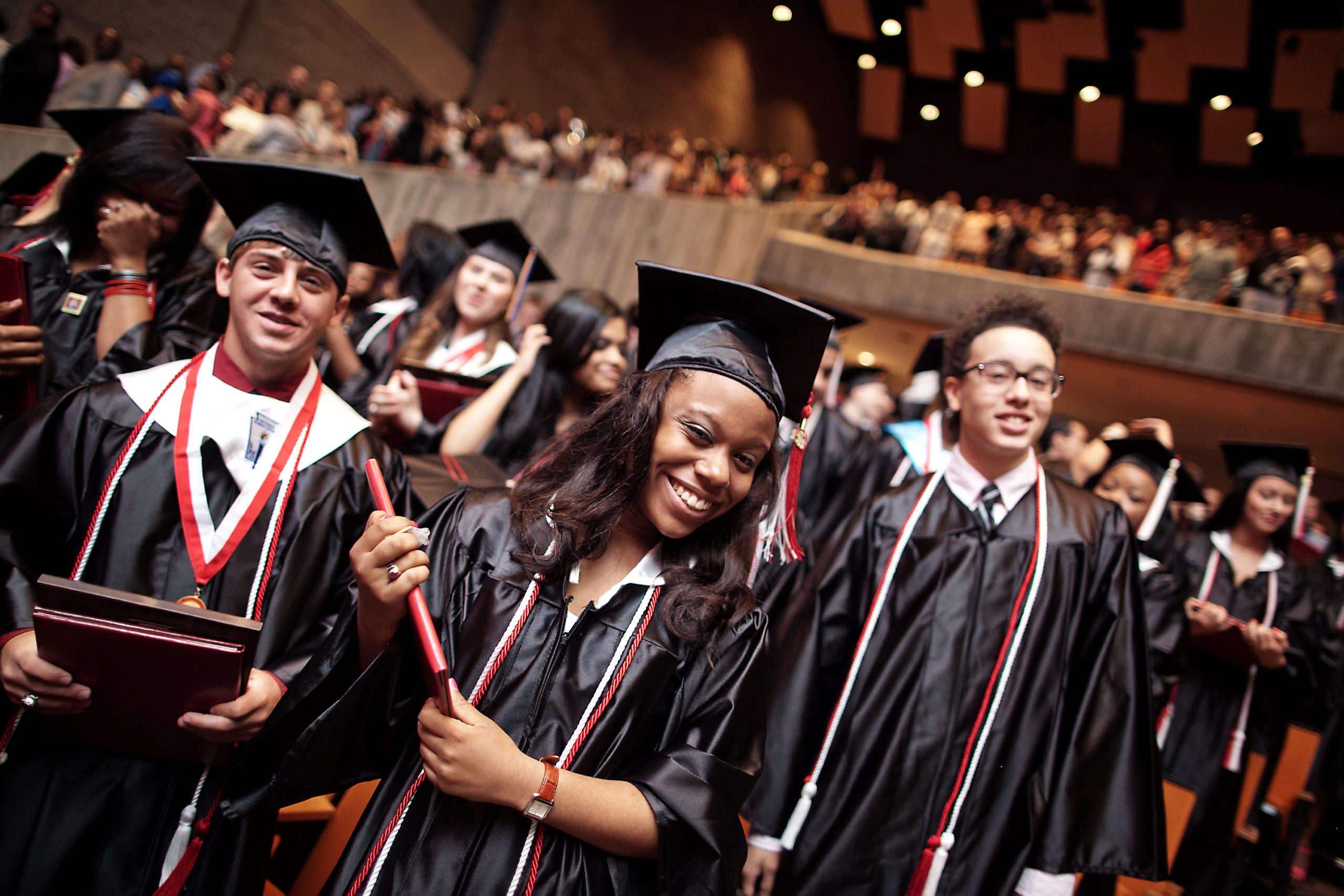 Catholic school students at graduation ceremony